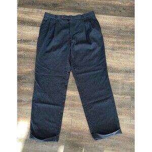 Nautica Men's Dress Pants 36 x 32 Navy Blue 100% Wool Cuffed Slacks Lined